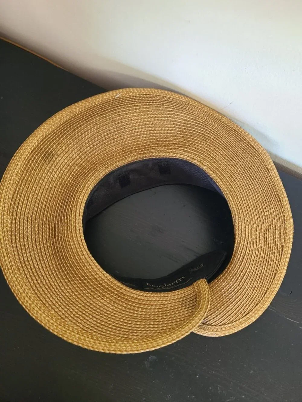 Eric Javits Halo Natural Black Squishee UPF 50+ Straw Visor Hat Wide Brim - Picture 3 of 6